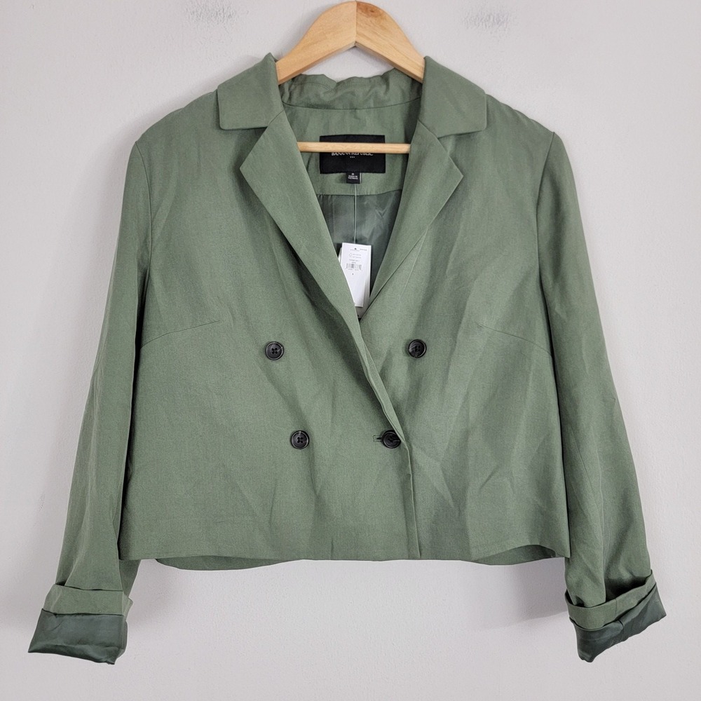 Banana Republic Crop Blazer Size 8‎ Flight Jacket Green Double-Breasted Preppy